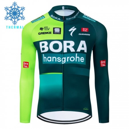 Wielershirt 2024 BORA-Hansgrohe Lange Mouw Winter Thermal Fleece Groente